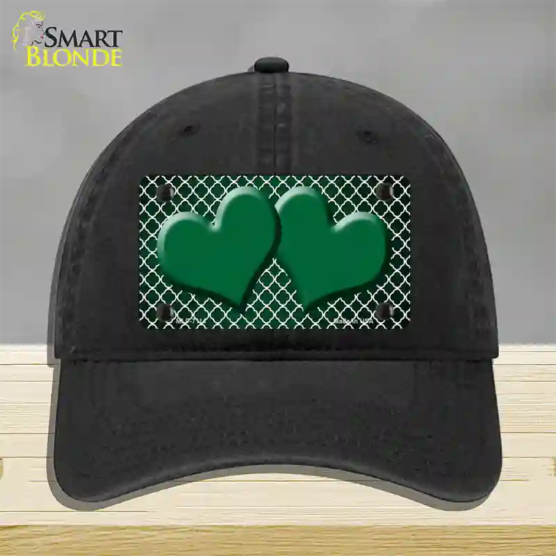 Green White Quatrefoil Hearts Oil Rubbed Novelty License Plate Hat Unconstructed Cotton / Black