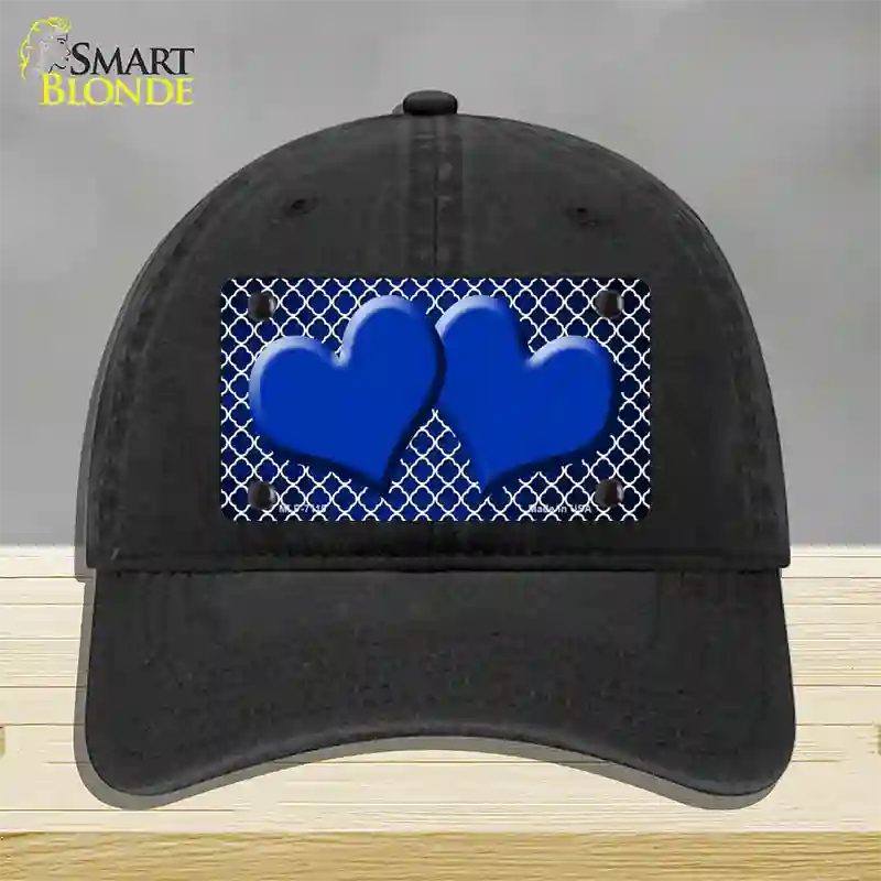 Blue White Quatrefoil Hearts Oil Rubbed Novelty License Plate Hat Unconstructed Cotton / Black