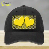 Yellow White Quatrefoil Hearts Oil Rubbed Novelty License Plate Hat Unconstructed Cotton / Black