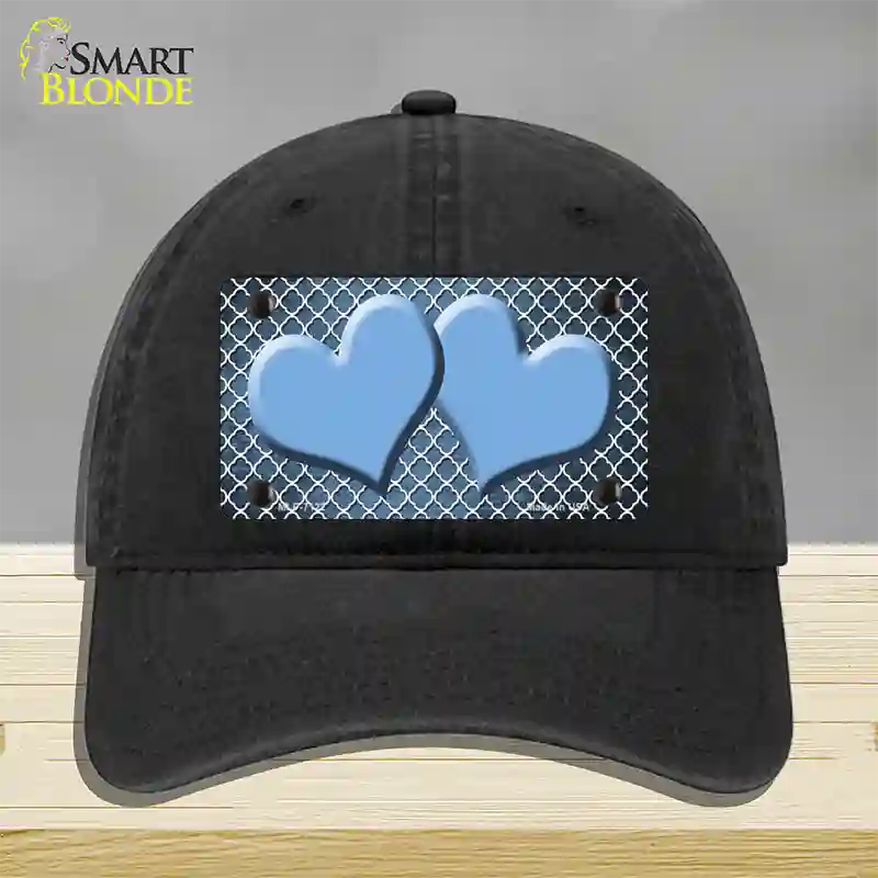 Light Blue White Quatrefoil Hearts Oil Rubbed Novelty License Plate Hat Unconstructed Cotton / Black