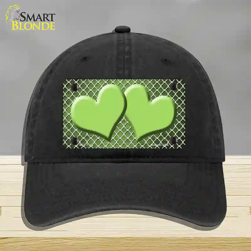 Lime Green White Quatrefoil Hearts Oil Rubbed Novelty License Plate Hat Unconstructed Cotton / Black