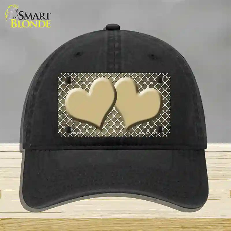 Gold White Quatrefoil Hearts Oil Rubbed Novelty License Plate Hat Unconstructed Cotton / Black