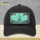 Mint White Quatrefoil Hearts Oil Rubbed Novelty License Plate Hat Unconstructed Cotton / Black