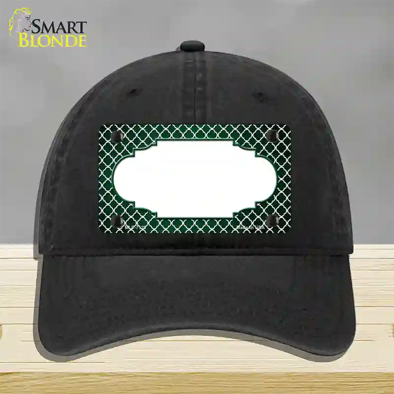 Green White Quatrefoil Scallop Oil Rubbed Novelty License Plate Hat Unconstructed Cotton / Black