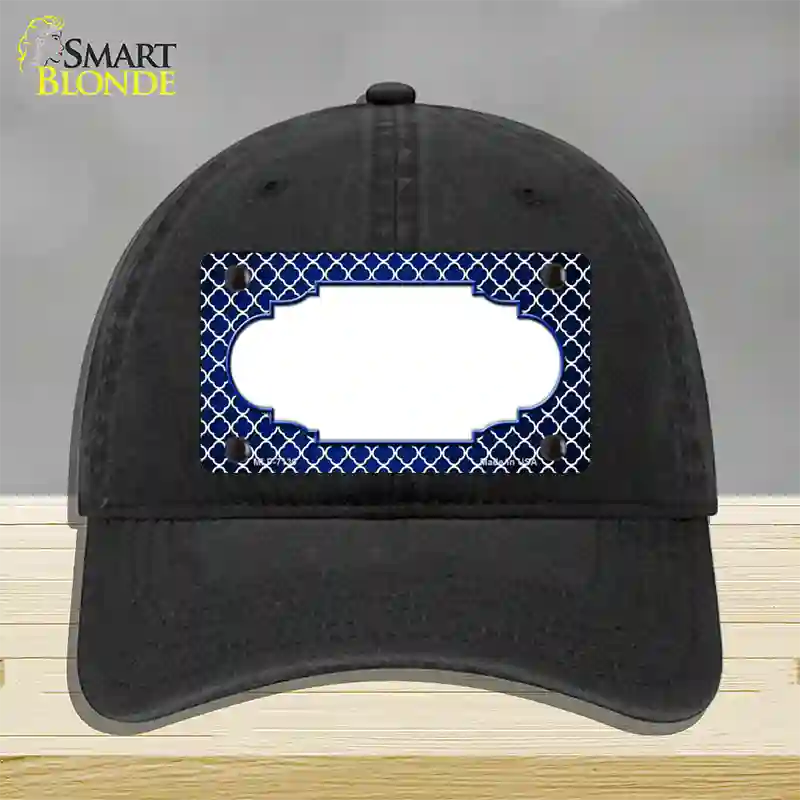 Blue White Quatrefoil Scallop Oil Rubbed Novelty License Plate Hat Unconstructed Cotton / Black