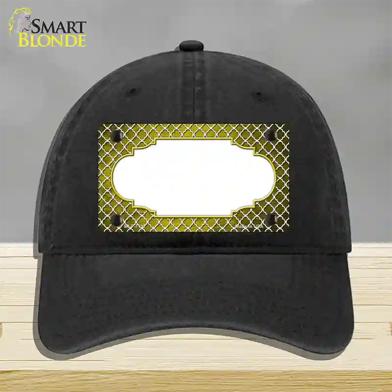 Yellow White Quatrefoil Scallop Oil Rubbed Novelty License Plate Hat Unconstructed Cotton / Black