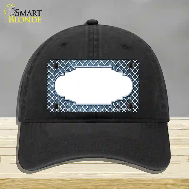 Light Blue White Quatrefoil Scallop Oil Rubbed Novelty License Plate Hat Unconstructed Cotton / Black