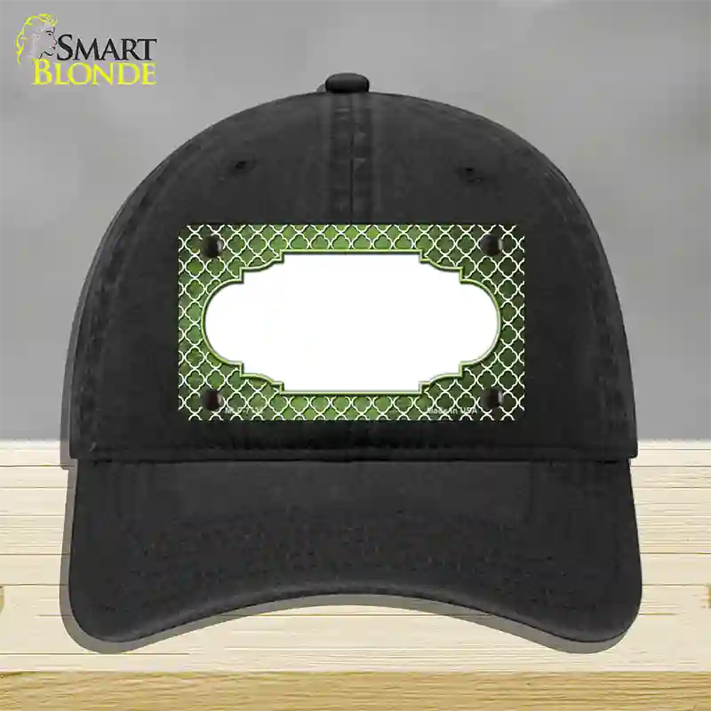 Lime Green White Quatrefoil Scallop Oil Rubbed Novelty License Plate Hat Unconstructed Cotton / Black