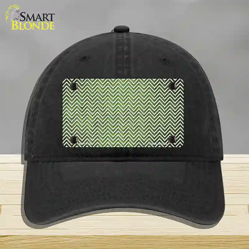 Lime Green White Small Chevron Oil Rubbed Novelty License Plate Hat Unconstructed Cotton / Black