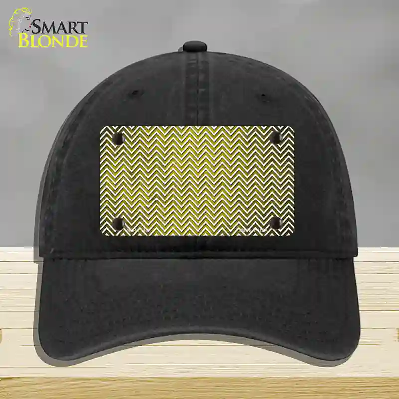 Yellow White Small Chevron Oil Rubbed Novelty License Plate Hat Unconstructed Cotton / Black