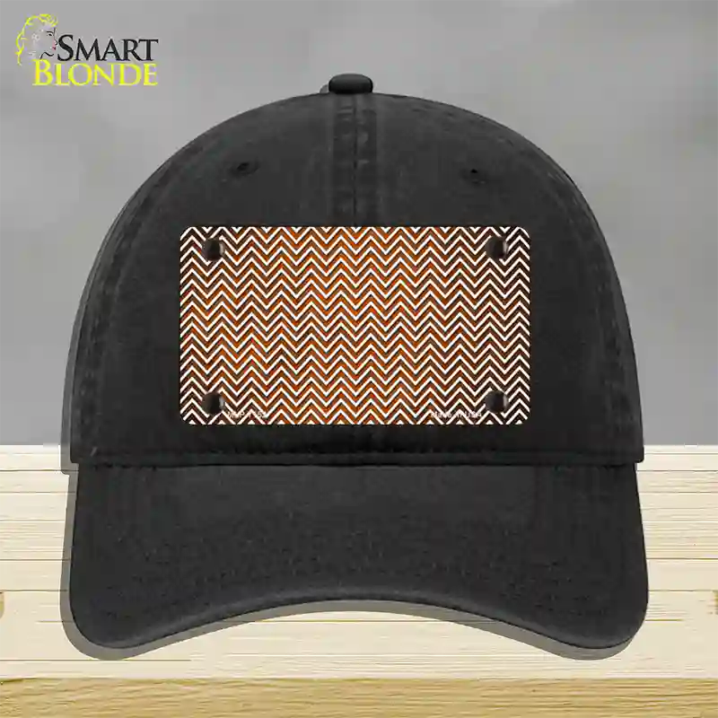 Orange White Small Chevron Oil Rubbed Novelty License Plate Hat Unconstructed Cotton / Black