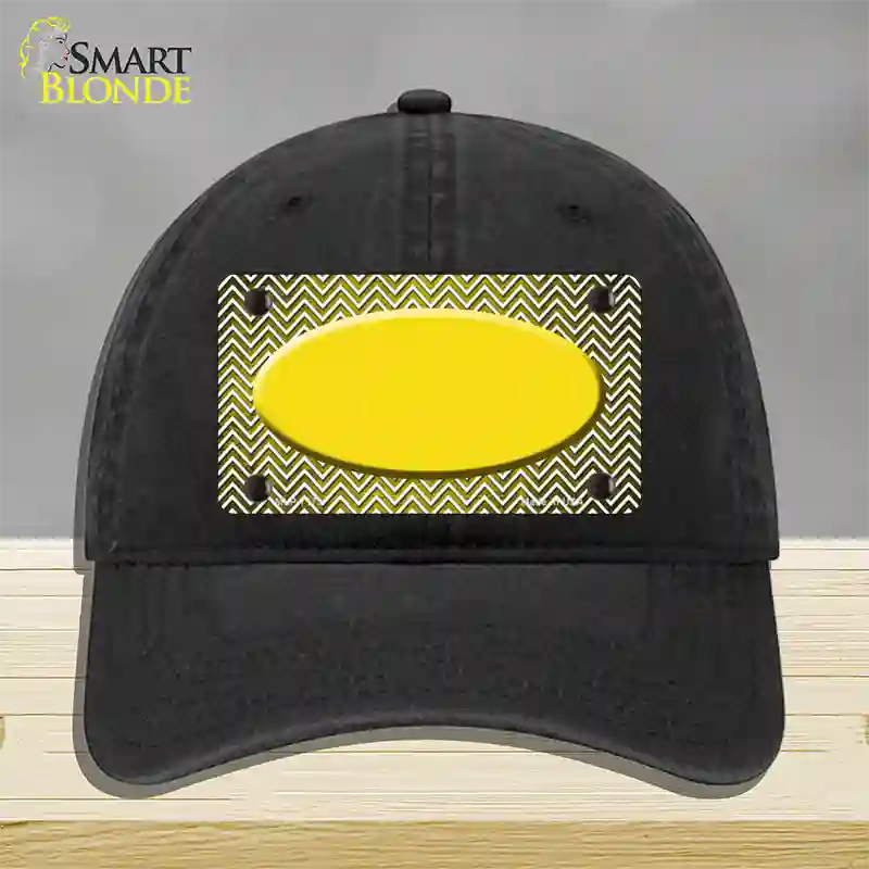 Yellow White Small Chevron Oval Oil Rubbed Novelty License Plate Hat Unconstructed Cotton / Black