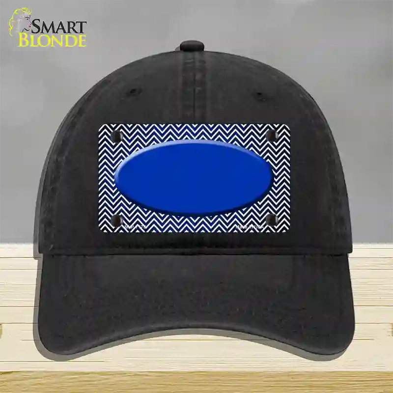 Blue White Small Chevron Oval Oil Rubbed Novelty License Plate Hat Unconstructed Cotton / Black