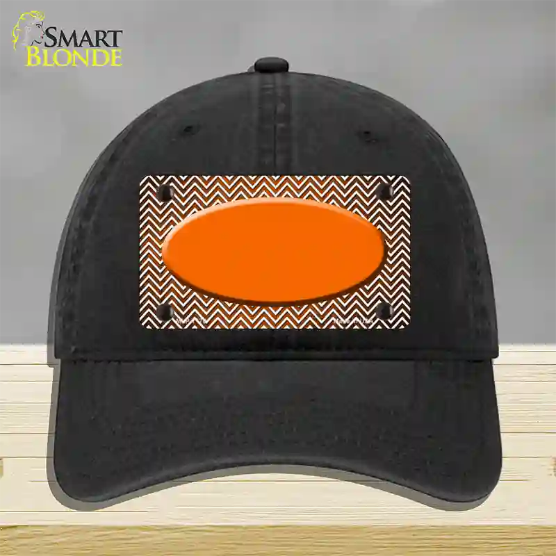 Orange White Small Chevron Oval Oil Rubbed Novelty License Plate Hat Unconstructed Cotton / Black