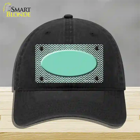 Mint White Small Chevron Oval Oil Rubbed Novelty License Plate Hat Unconstructed Cotton / Black