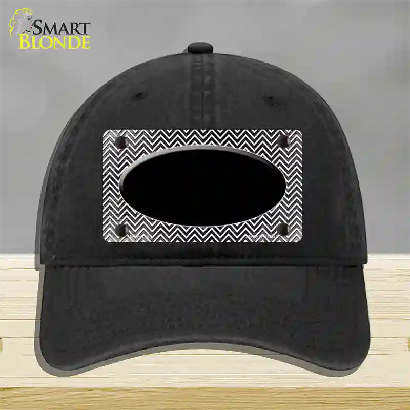 Black White Small Chevron Oval Oil Rubbed Novelty License Plate Hat Unconstructed Cotton / Black