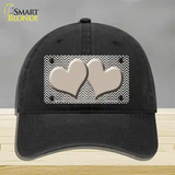 Tan White Small Chevron Hearts Oil Rubbed Novelty License Plate Hat Unconstructed Cotton / Black