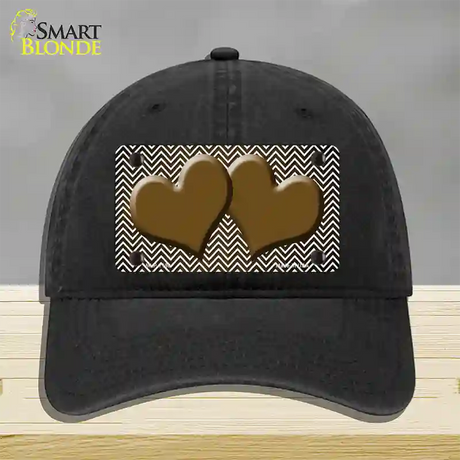 Brown White Small Chevron Hearts Oil Rubbed Novelty License Plate Hat Unconstructed Cotton / Black