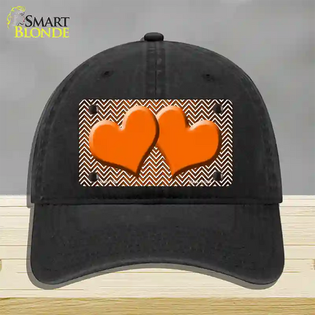 Orange White Small Chevron Hearts Oil Rubbed Novelty License Plate Hat Unconstructed Cotton / Black