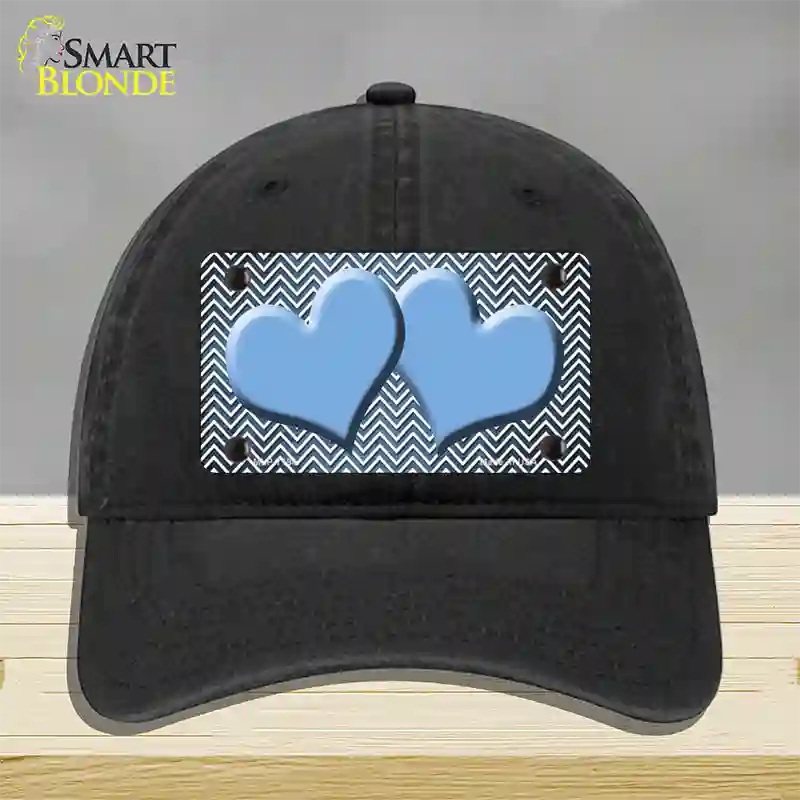 Light Blue White Small Chevron Hearts Oil Rubbed Novelty License Plate Hat Unconstructed Cotton / Black