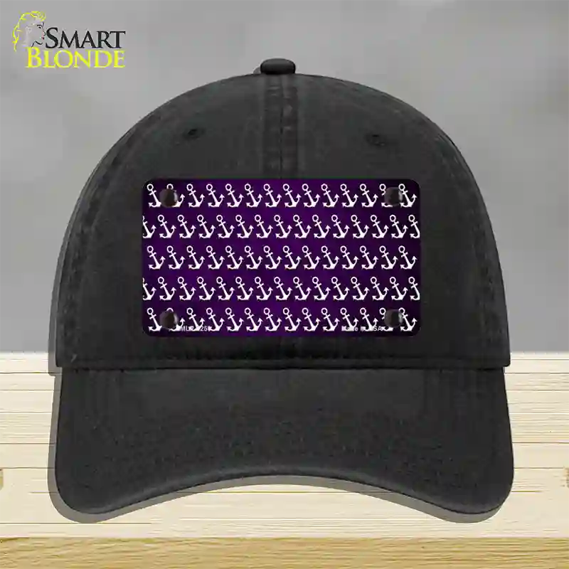 Purple White Anchor Oil Rubbed Novelty License Plate Hat Unconstructed Cotton / Black