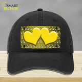 Yellow White Anchor Hearts Oil Rubbed Novelty License Plate Hat Unconstructed Cotton / Black