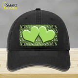 Lime Green White Anchor Hearts Oil Rubbed Novelty License Plate Hat Unconstructed Cotton / Black