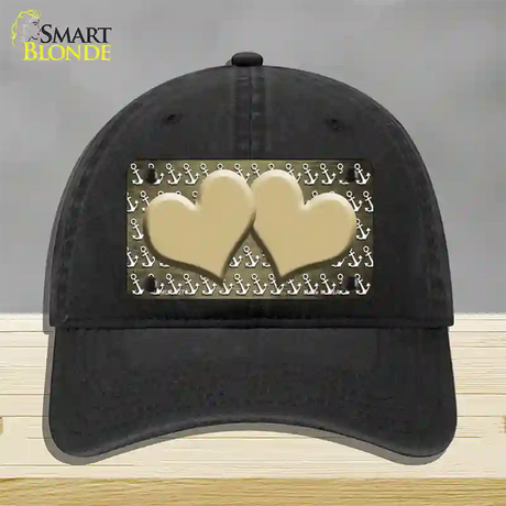 Gold White Anchor Hearts Oil Rubbed Novelty License Plate Hat Unconstructed Cotton / Black