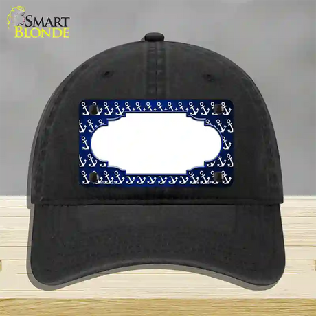 Blue White Anchor Scallop Oil Rubbed Novelty License Plate Hat Unconstructed Cotton / Black