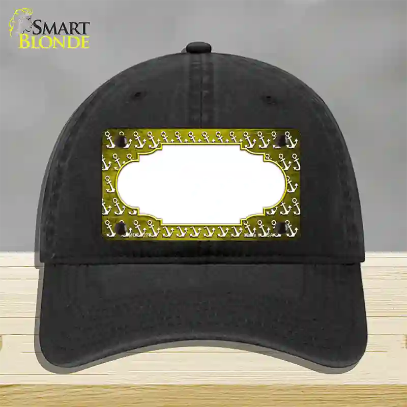 Yellow White Anchor Scallop Oil Rubbed Novelty License Plate Hat Unconstructed Cotton / Black