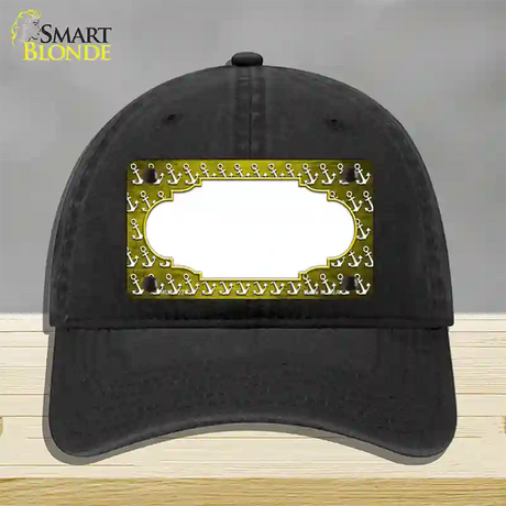 Yellow White Anchor Scallop Oil Rubbed Novelty License Plate Hat Unconstructed Cotton / Black