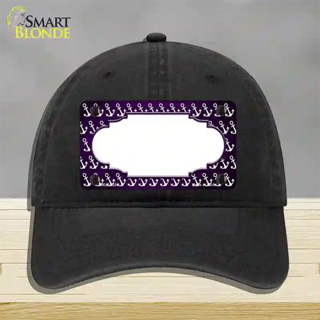 Purple White Anchor Scallop Oil Rubbed Novelty License Plate Hat Unconstructed Cotton / Black