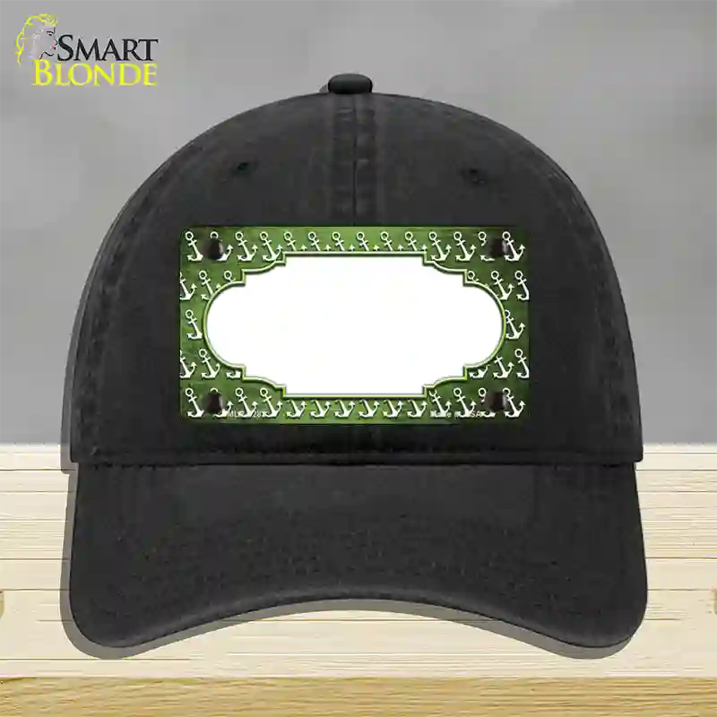 Lime Green White Anchor Scallop Oil Rubbed Novelty License Plate Hat Unconstructed Cotton / Black
