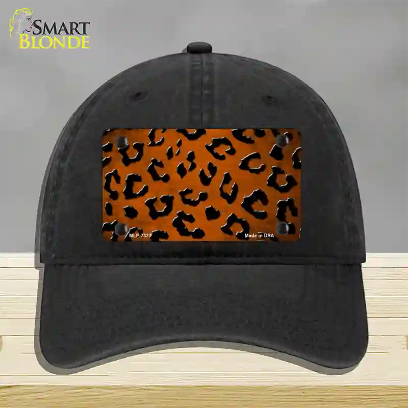 Orange Black Cheetah Oil Rubbed Novelty License Plate Hat Unconstructed Cotton / Black