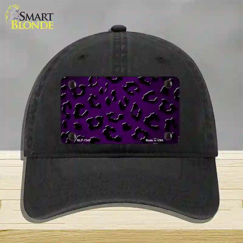 Purple Black Cheetah Oil Rubbed Novelty License Plate Hat Unconstructed Cotton / Black