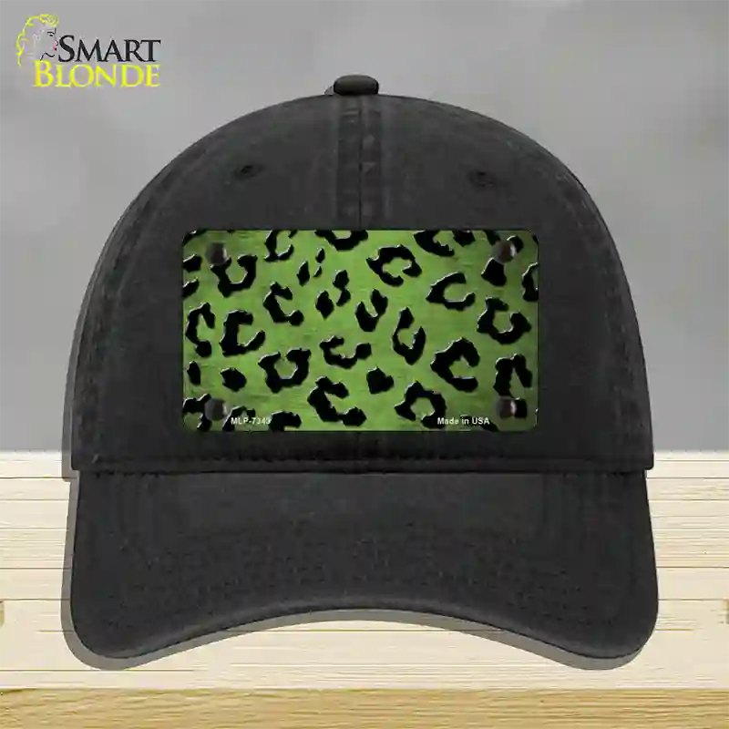 Lime Green Black Cheetah Oil Rubbed Novelty License Plate Hat Unconstructed Cotton / Black