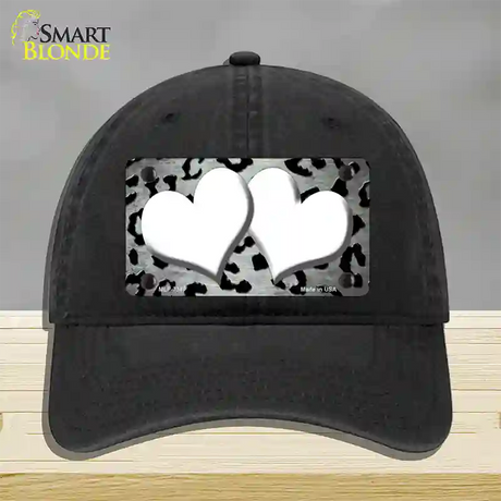 White Black Cheetah Hearts Oil Rubbed Novelty License Plate Hat Unconstructed Cotton / Black