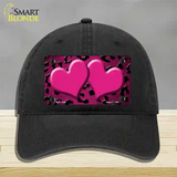 Pink Black Cheetah Hearts Oil Rubbed Novelty License Plate Hat Unconstructed Cotton / Black