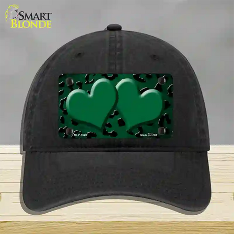 Green Black Cheetah Hearts Oil Rubbed Novelty License Plate Hat Unconstructed Cotton / Black