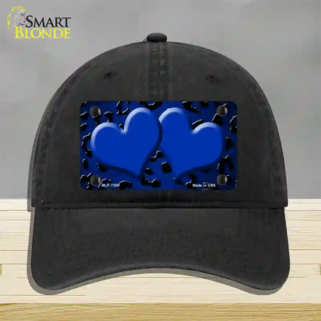 Blue Black Cheetah Hearts Oil Rubbed Novelty License Plate Hat Unconstructed Cotton / Black