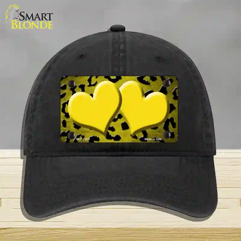 Yellow Black Cheetah Hearts Oil Rubbed Novelty License Plate Hat Unconstructed Cotton / Black