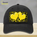 Yellow Black Cheetah Hearts Oil Rubbed Novelty License Plate Hat Unconstructed Cotton / Black