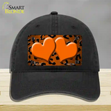 Orange Black Cheetah Hearts Oil Rubbed Novelty License Plate Hat Unconstructed Cotton / Black