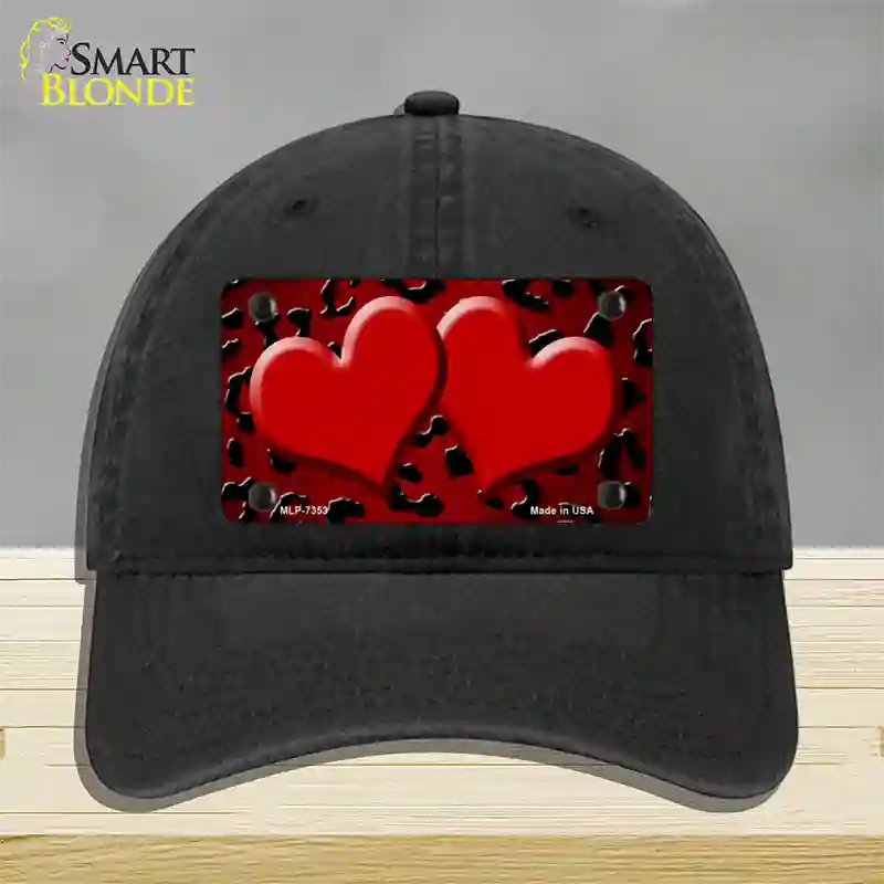 Red Black Cheetah Hearts Oil Rubbed Novelty License Plate Hat Unconstructed Cotton / Black