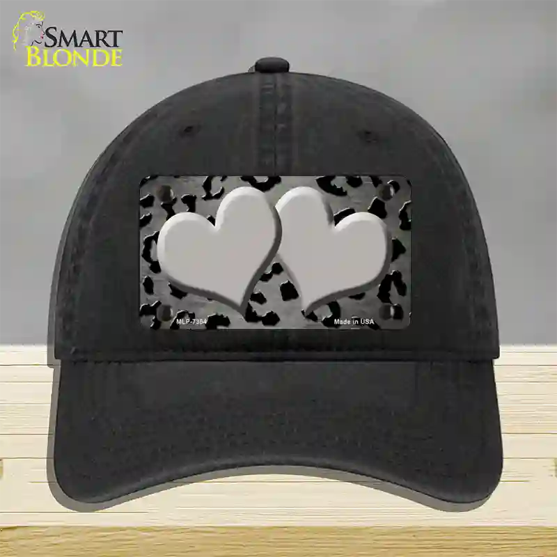 Gray Black Cheetah Hearts Oil Rubbed Novelty License Plate Hat Unconstructed Cotton / Black