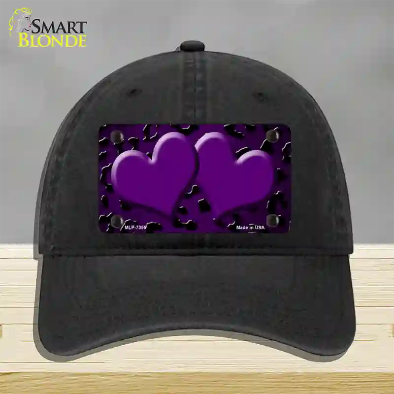 Purple Black Cheetah Hearts Oil Rubbed Novelty License Plate Hat Unconstructed Cotton / Black