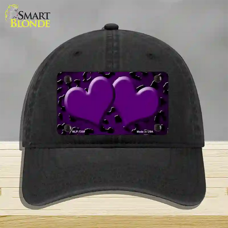 Purple Black Cheetah Hearts Oil Rubbed Novelty License Plate Hat Unconstructed Cotton / Black