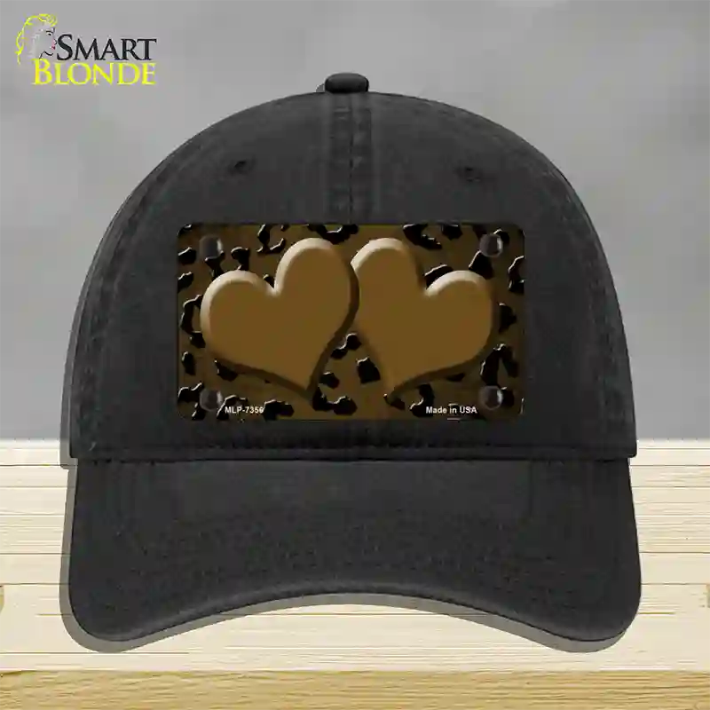 Brown Black Cheetah Hearts Oil Rubbed Novelty License Plate Hat Unconstructed Cotton / Black