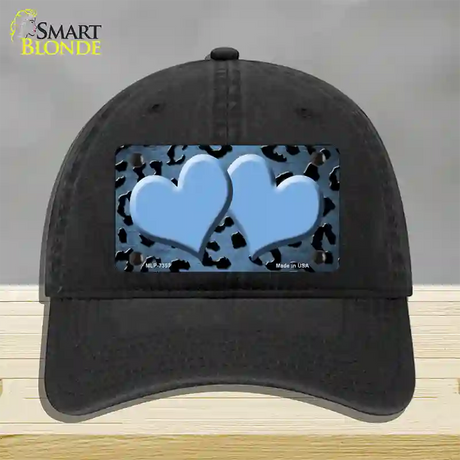 Light Blue Black Cheetah Hearts Oil Rubbed Novelty License Plate Hat Unconstructed Cotton / Black