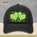 Lime Green Black Cheetah Hearts Oil Rubbed Novelty License Plate Hat Unconstructed Cotton / Black